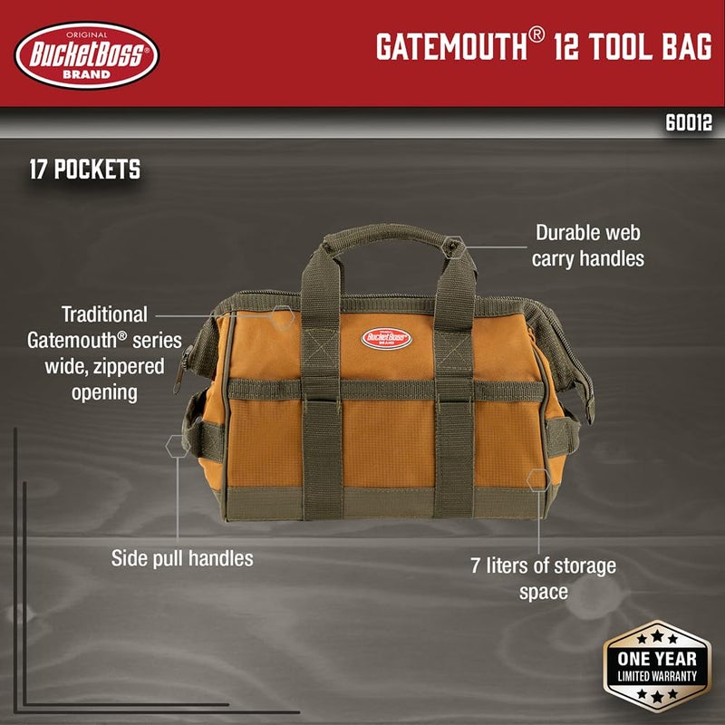 Bucket Boss Gatemouth 12 Tool Bag in Brown, 60012, 7 liters - Image 2